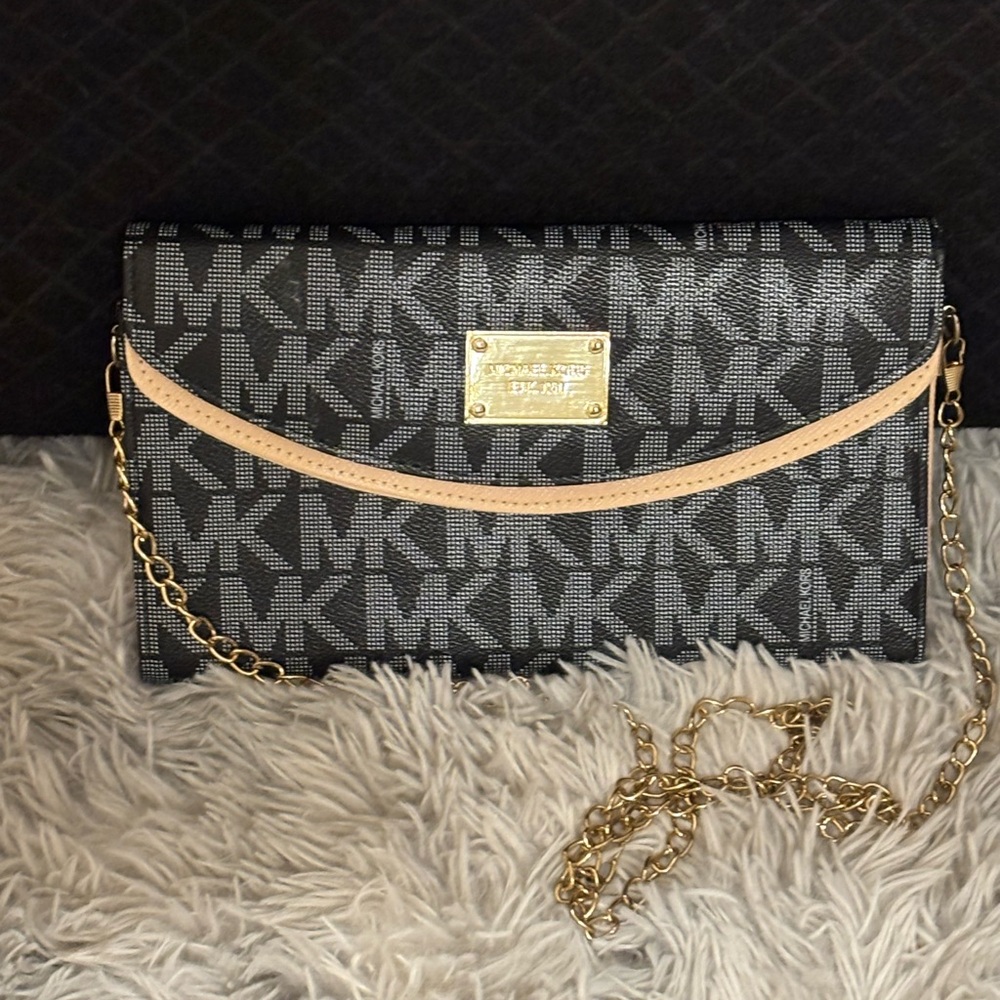 Michael Kors Monogram Black and Gold Clutch